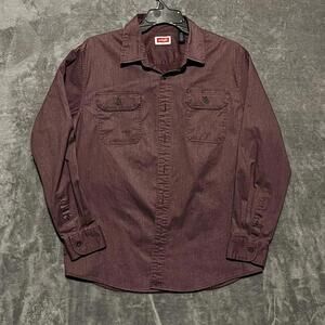 Wrangler Men’s Dark Red Long Sleeve Button Down Shirt Size L Cotton/Spandex